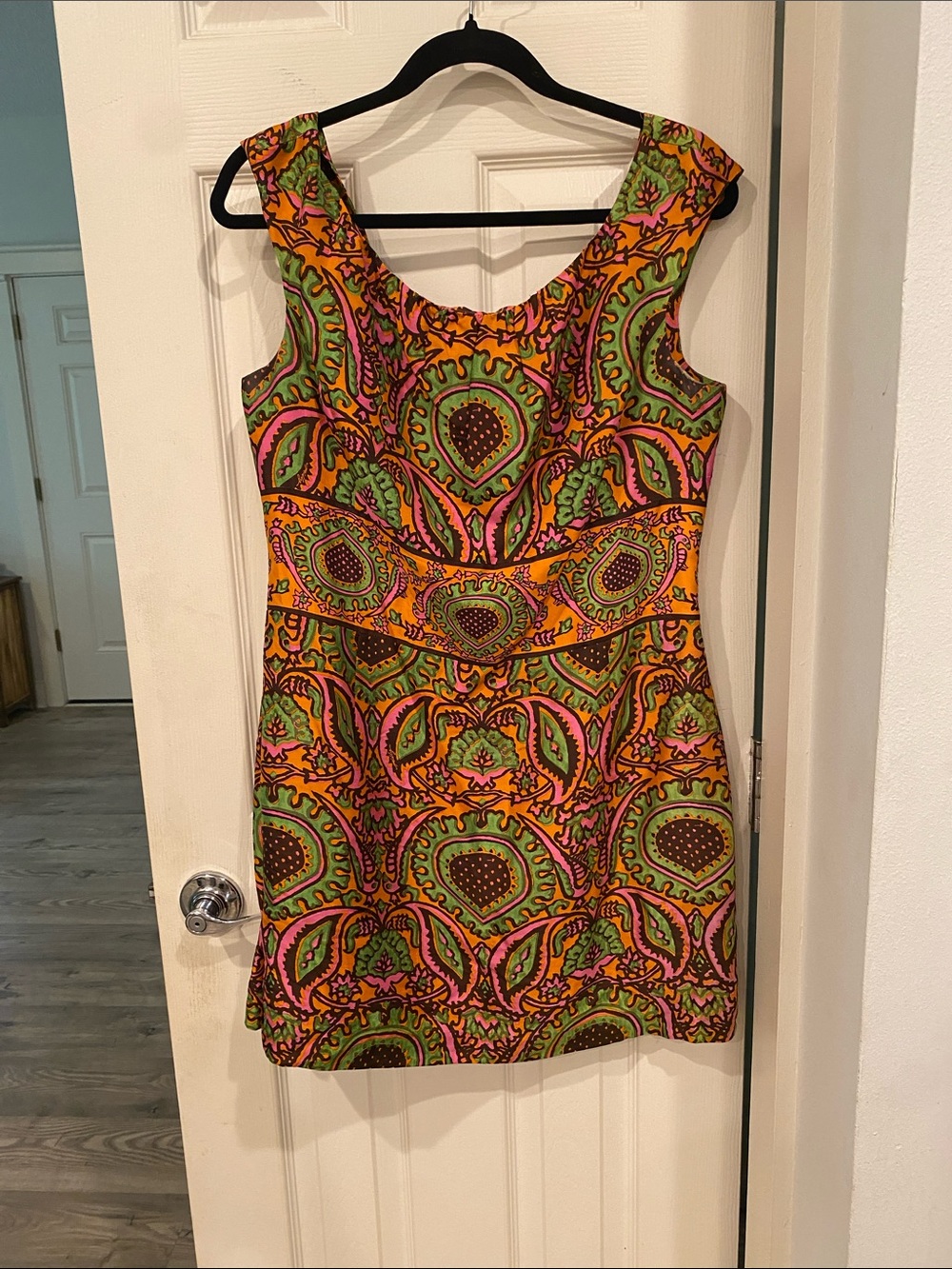 Milly Sleeveless Paisley Mini Dress in Orange, Green & Pink